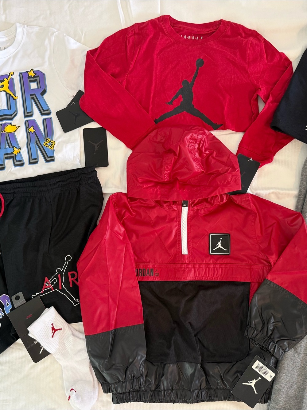 New boys Jordan sz 6 Shirt, Shorts, socks, sweatpants, Windbreaker